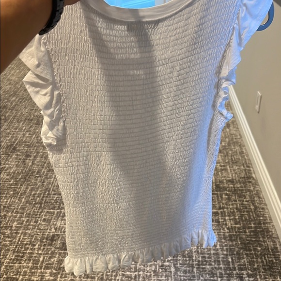 White Smocked Ruffled Flutter Sleeve Top - Picture 4 of 5